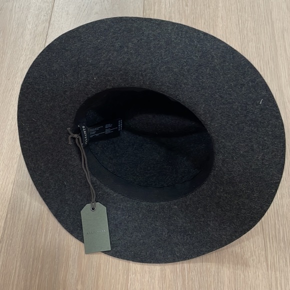 NWT All Saints Long Brim Fedora+100% Wool+Brass Logo rivet+Black - Picture 11 of 11